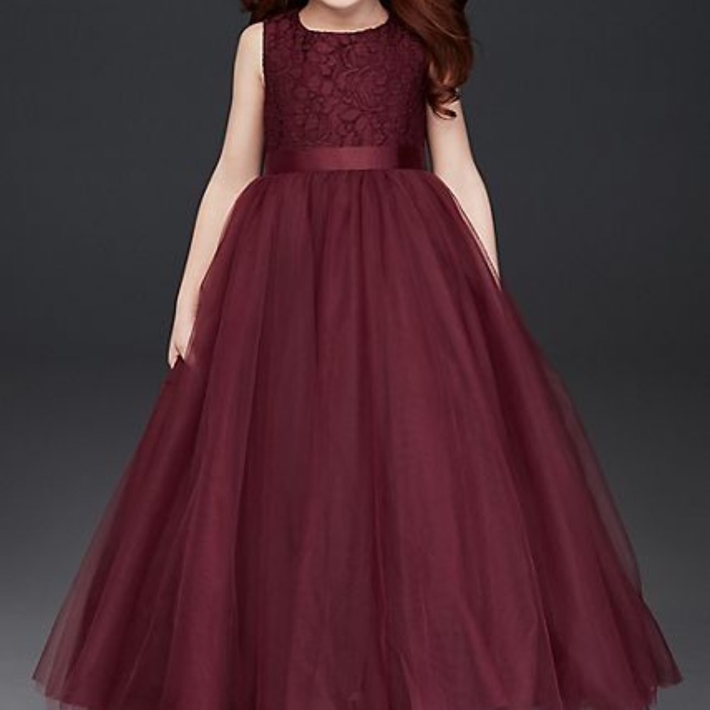 David’s bridal flower girl heart cutout plum dress